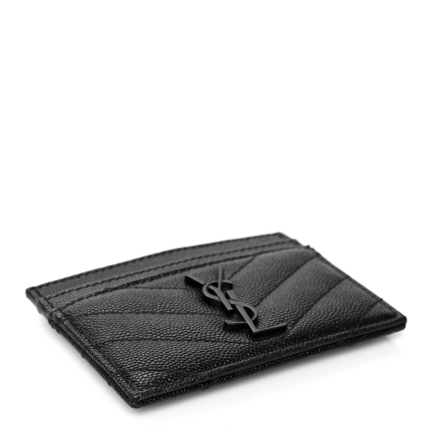 Saint Laurent Grain De Poudre Matelasse Chevron Monogram Credit Card Case Black 4 of 8