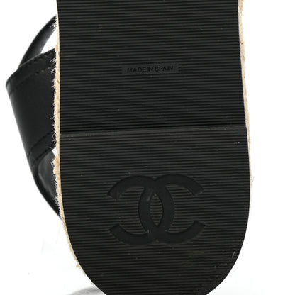 Chanel Lambskin Cap Toe CC Espadrille Sandals 38 Black 6 of 8
