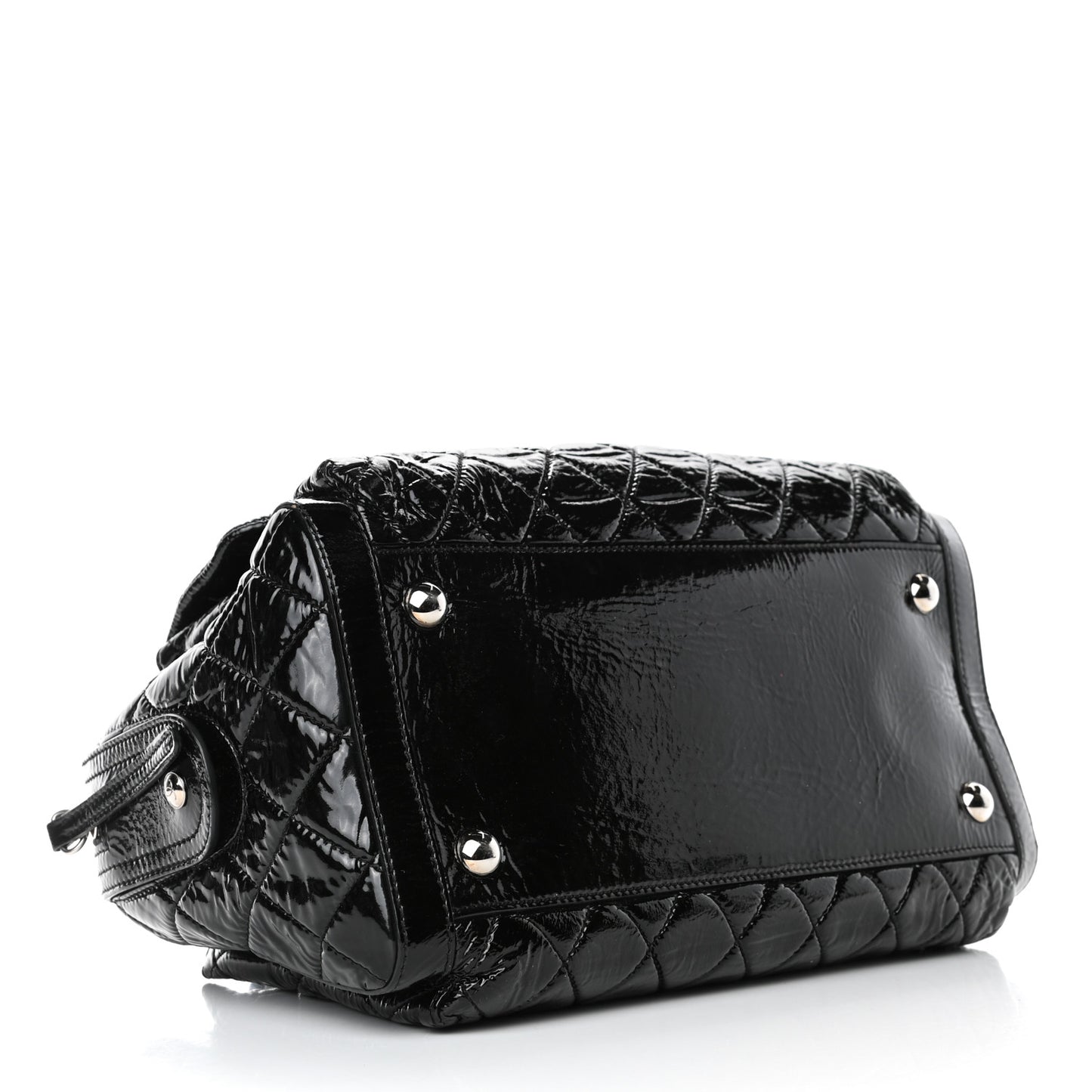 Patent Quilted Day Glo Flap Bag Black
