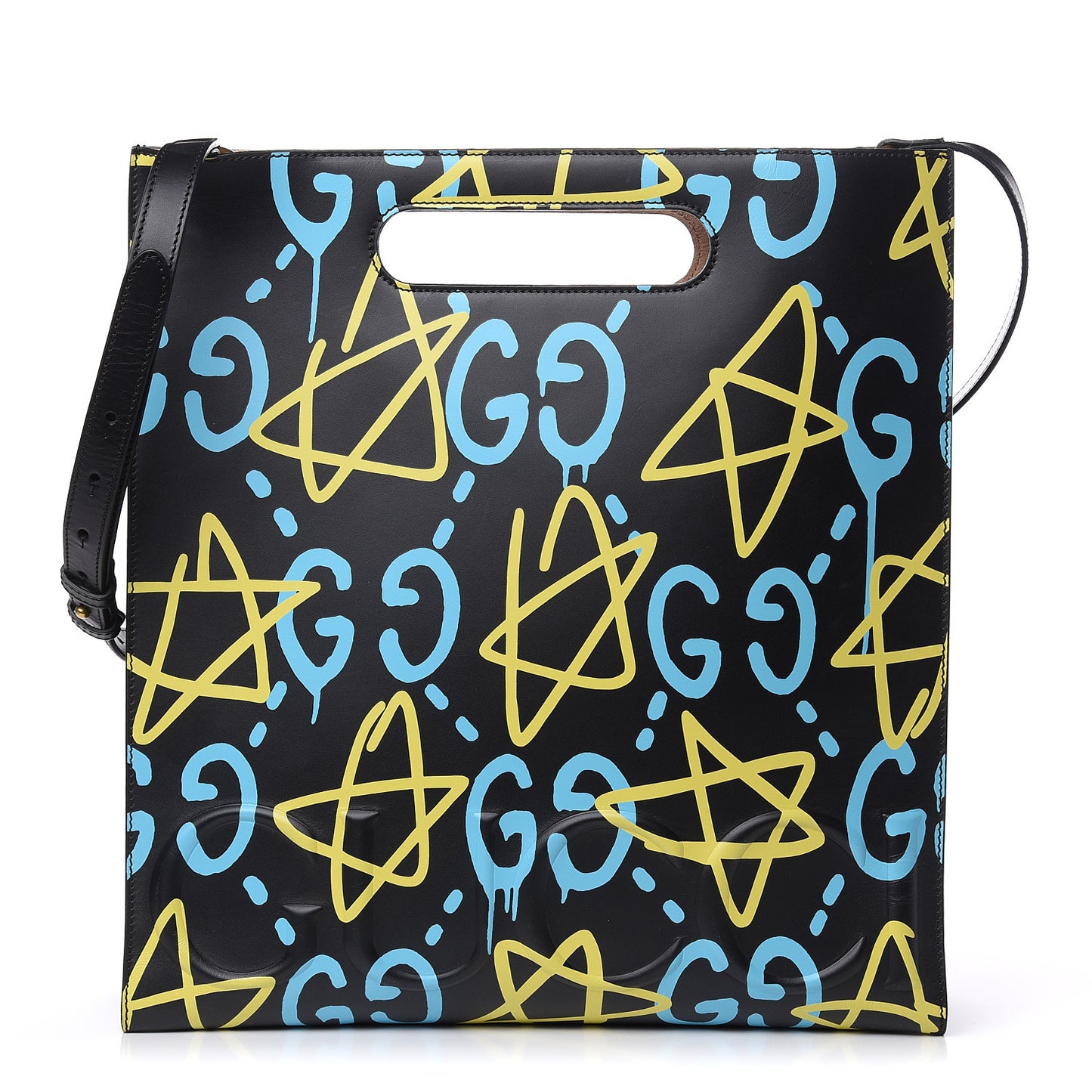 Calfskin GucciGhost Medium XL Tote Black New Acquamarine