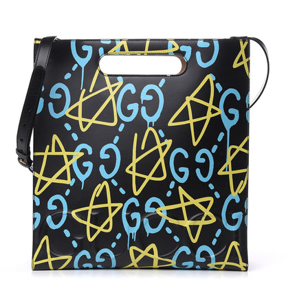 Gucci Calfskin GucciGhost Medium XL Tote Black New Acquamarine 1 of 9