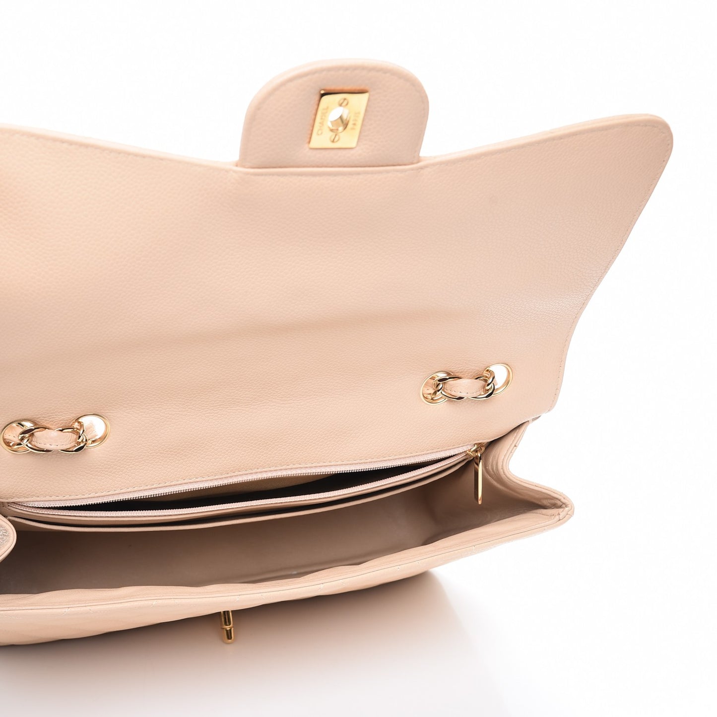 Caviar Quilted Jumbo Single Flap Beige Clair