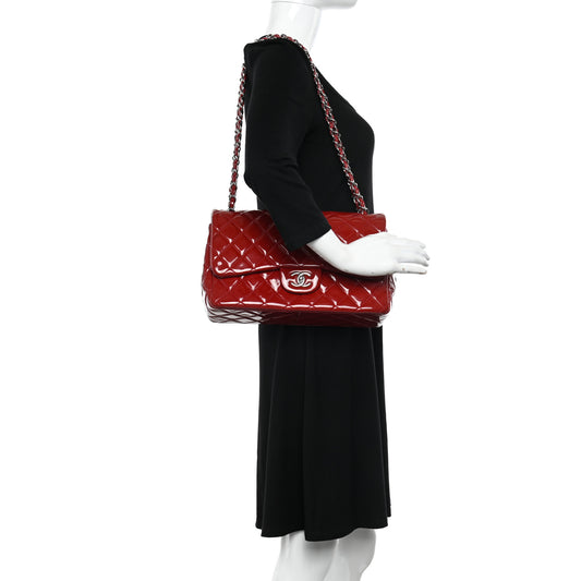 Patent Quilted Jumbo Double Flap Red