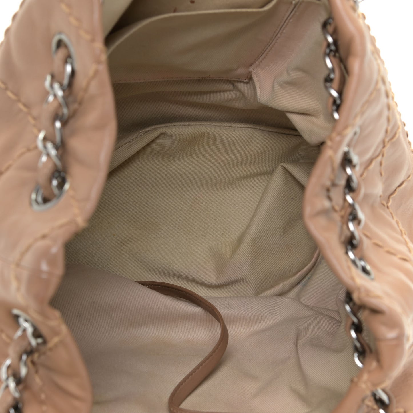 Lambskin Stitched Expandable Tote Beige