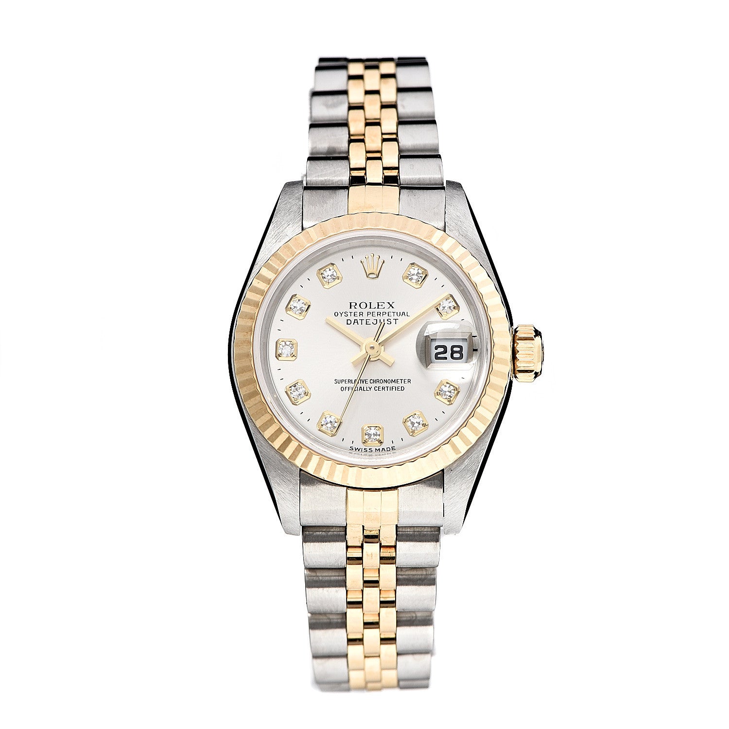 Rolex Stainless Steel 18K Yellow Gold Diamond 26mm Oyster Perpetual Datejust Watch Silver 79173 1 of 5