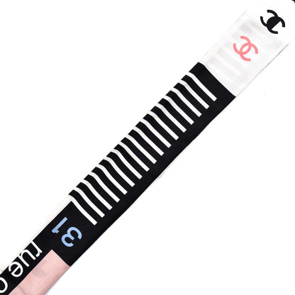 Chanel Silk 31 Rue Cambon CC Slim Bandeau Scarf Ecru Pink Black 3 of 4