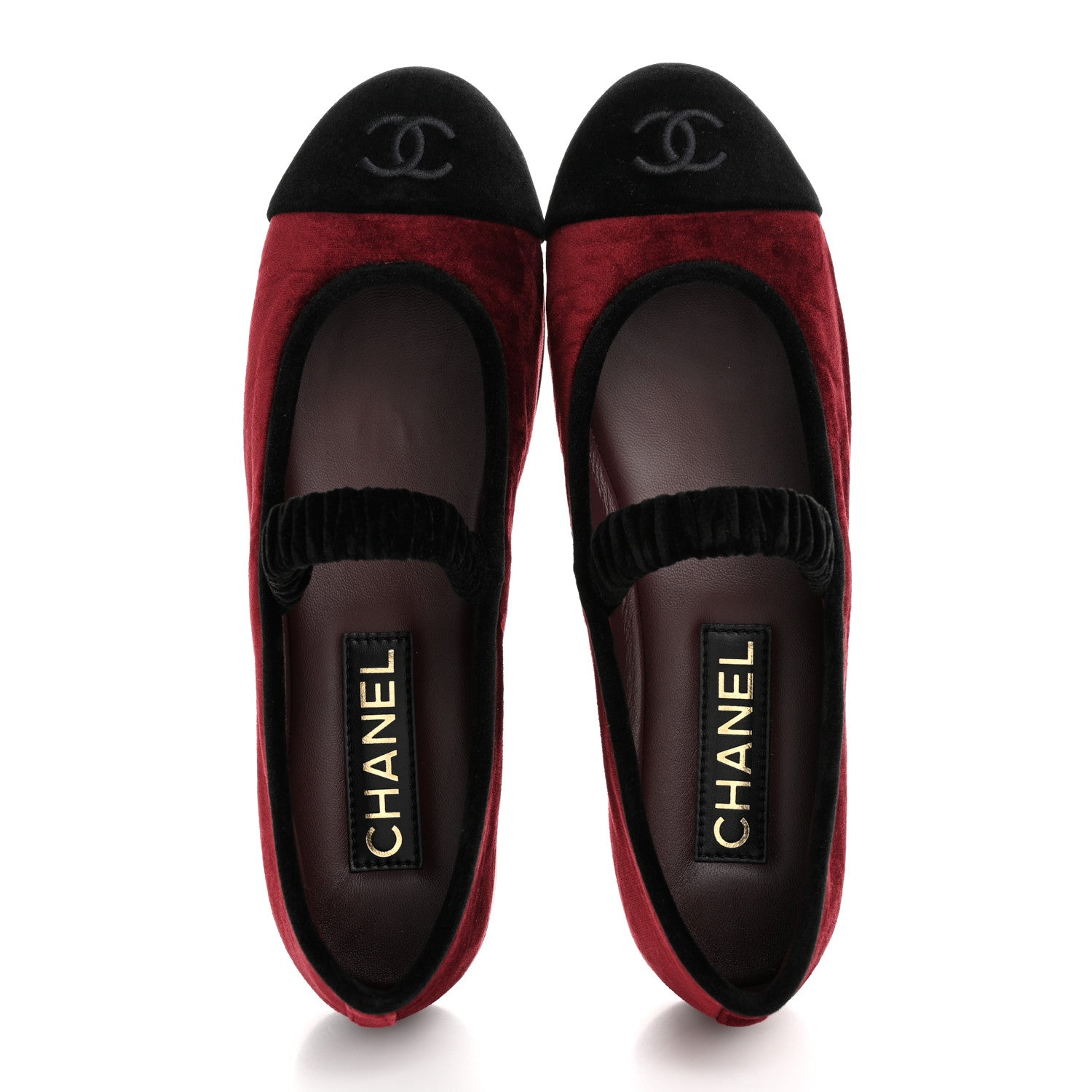 Chanel Velvet Mary Jane Flats 38 Burgundy Black 2 of 10
