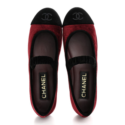 Chanel Velvet Mary Jane Flats 38 Burgundy Black 2 of 10