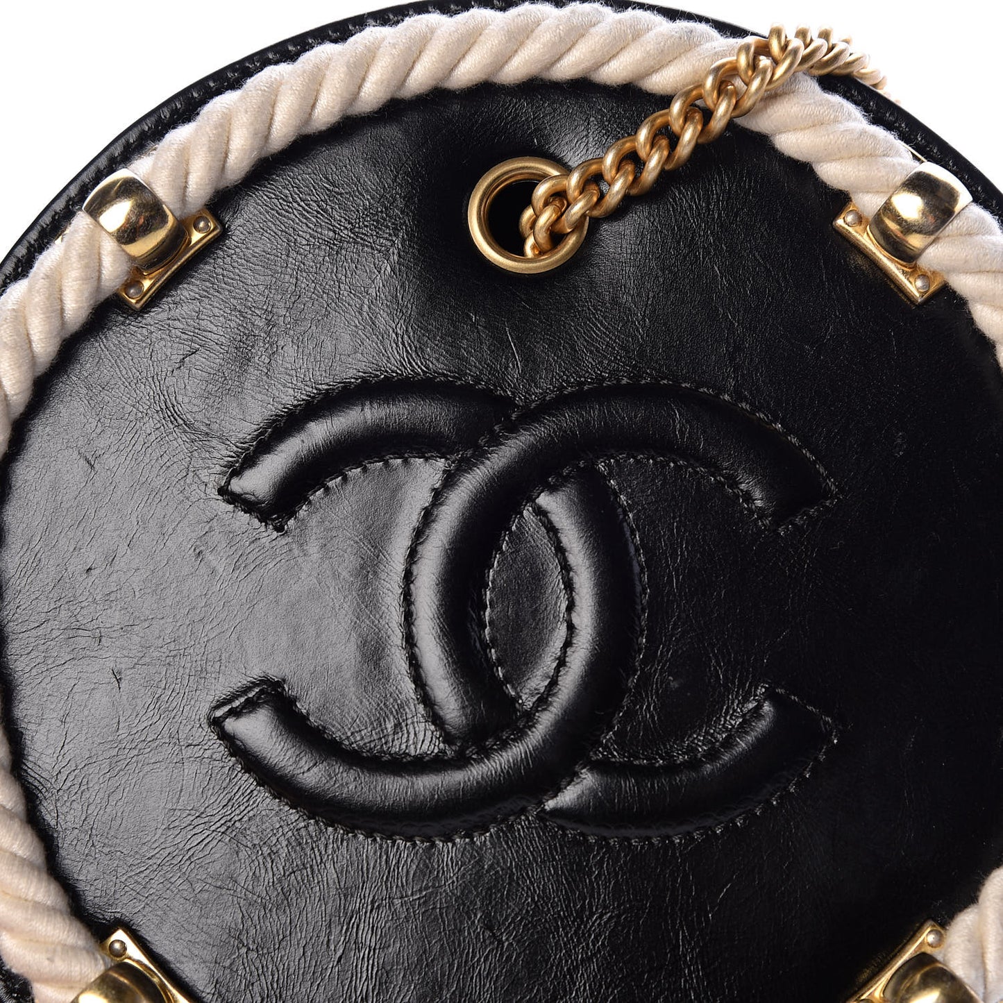 Crumpled Calfskin Cotton Small En Vogue Round Bag Black