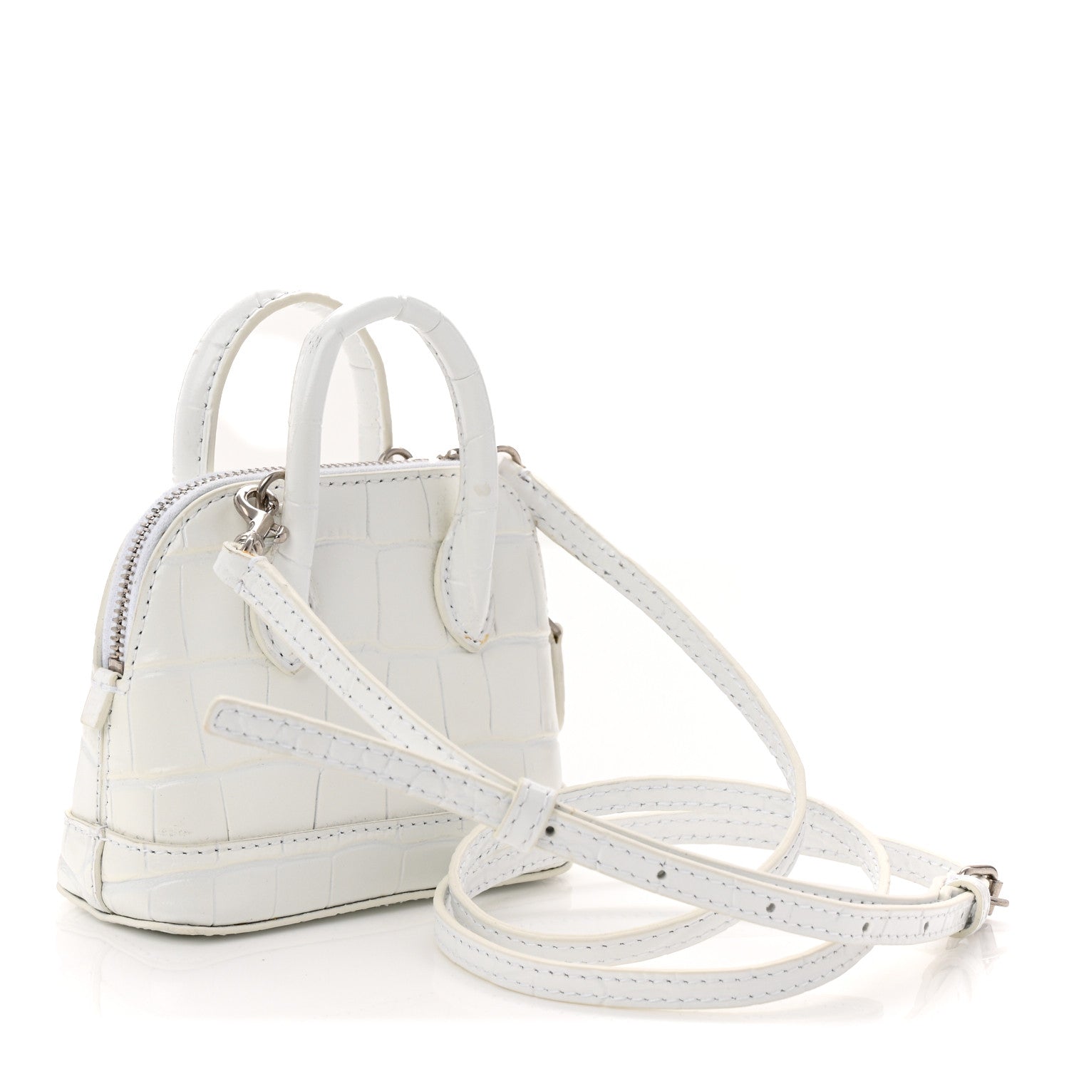 Balenciaga Calfskin Logo Crocodile Embossed Mini Ville Top Handle Bag White Black 3 of 10