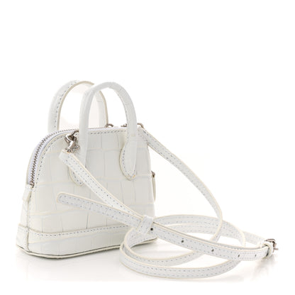 Balenciaga Calfskin Logo Crocodile Embossed Mini Ville Top Handle Bag White Black 3 of 10