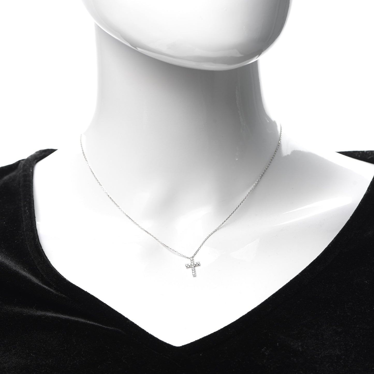 18K White Gold Diamond Symbols Cross Pendant Necklace