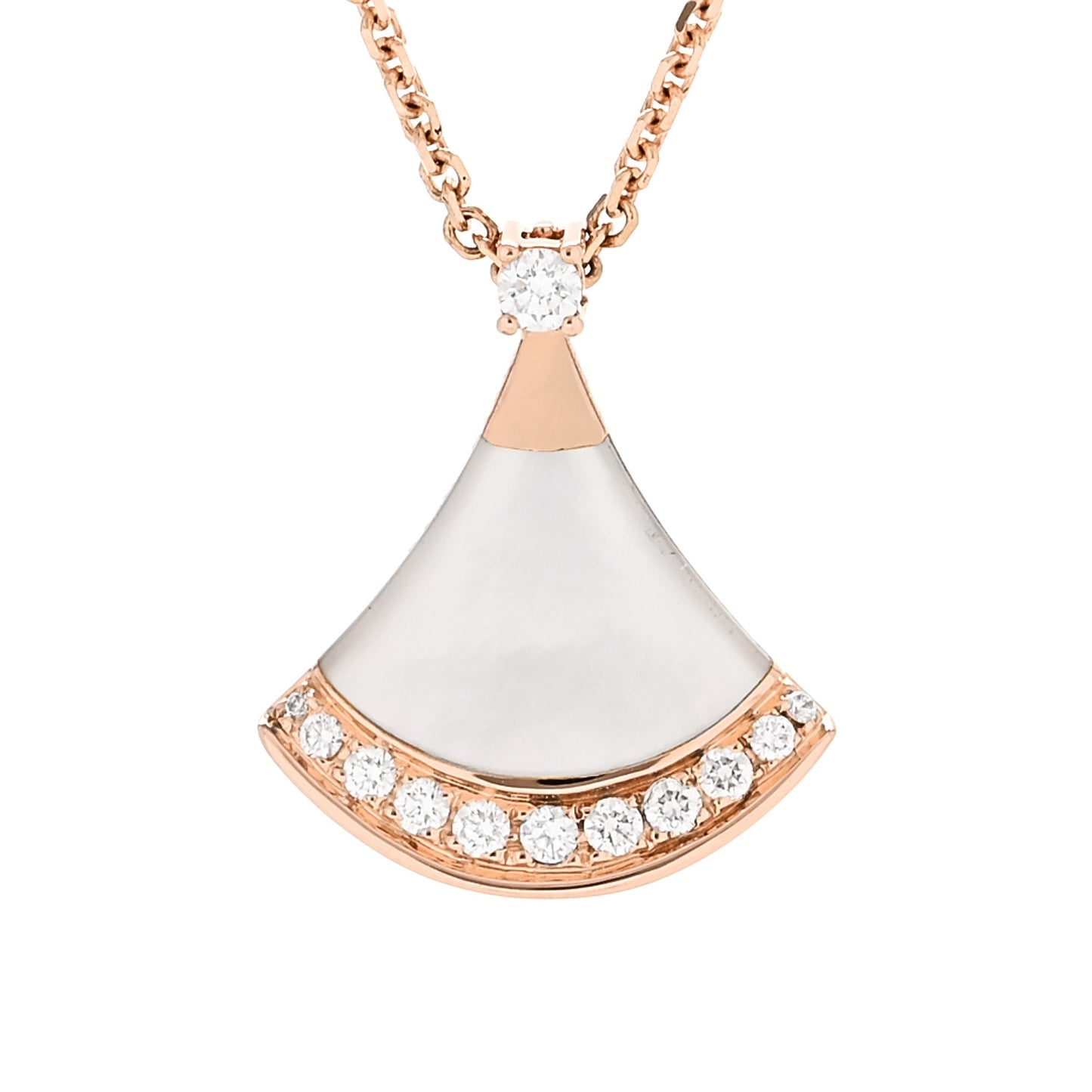 18K Rose Gold Diamond Mother of Pearl Divas' Dream Pave Pendant Necklace