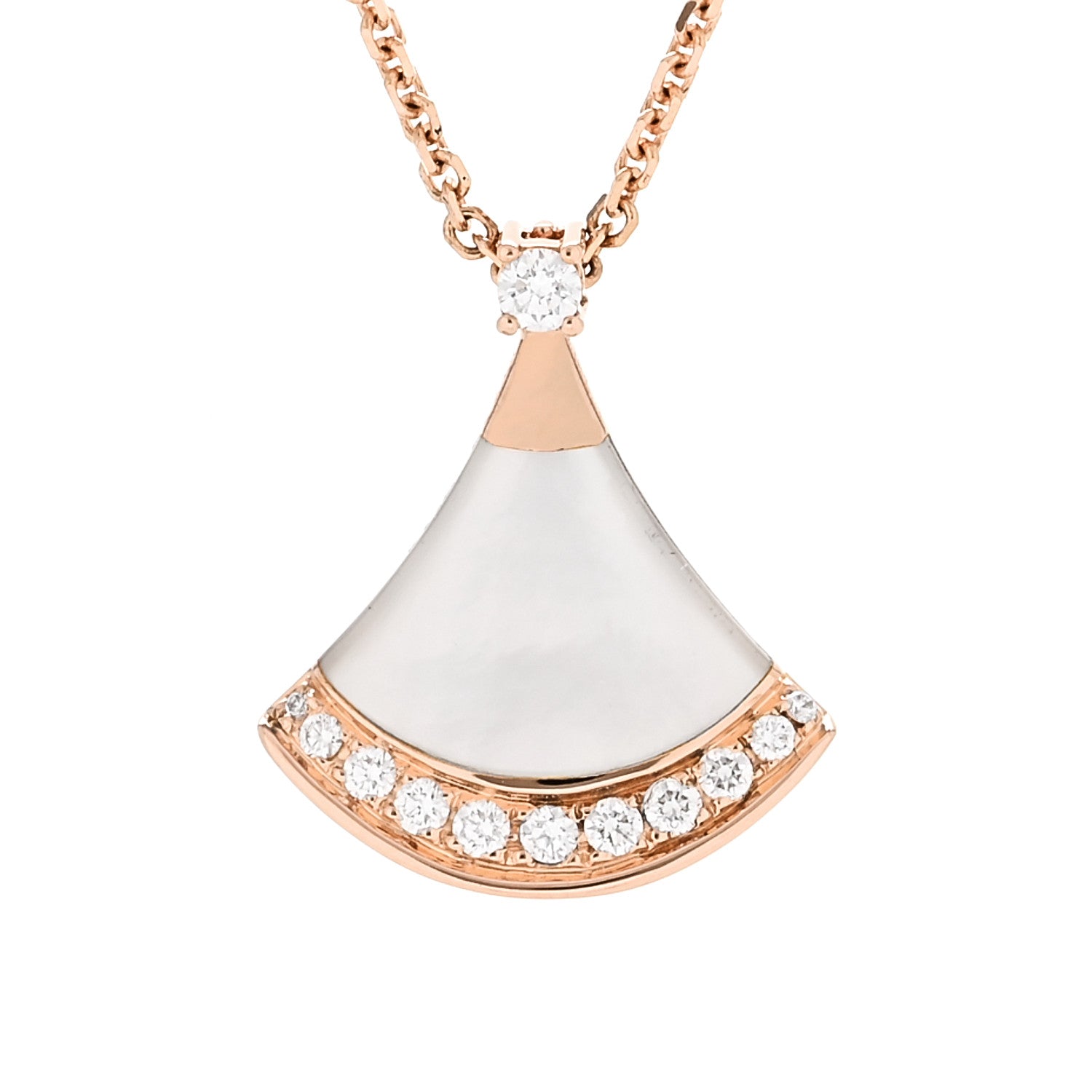 Bulgari 18K Rose Gold Diamond Mother of Pearl Divas' Dream Pave Pendant Necklace 4 of 6