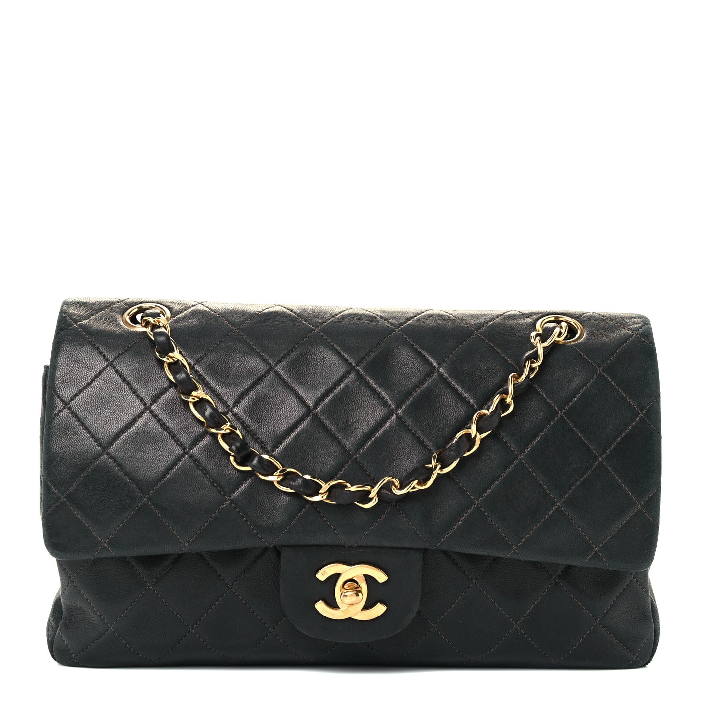 Lambskin Quilted Medium Double Flap Black