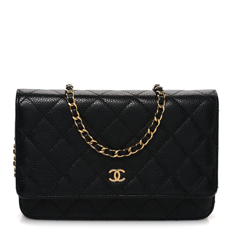 Caviar Quilted Wallet on Chain WOC Black