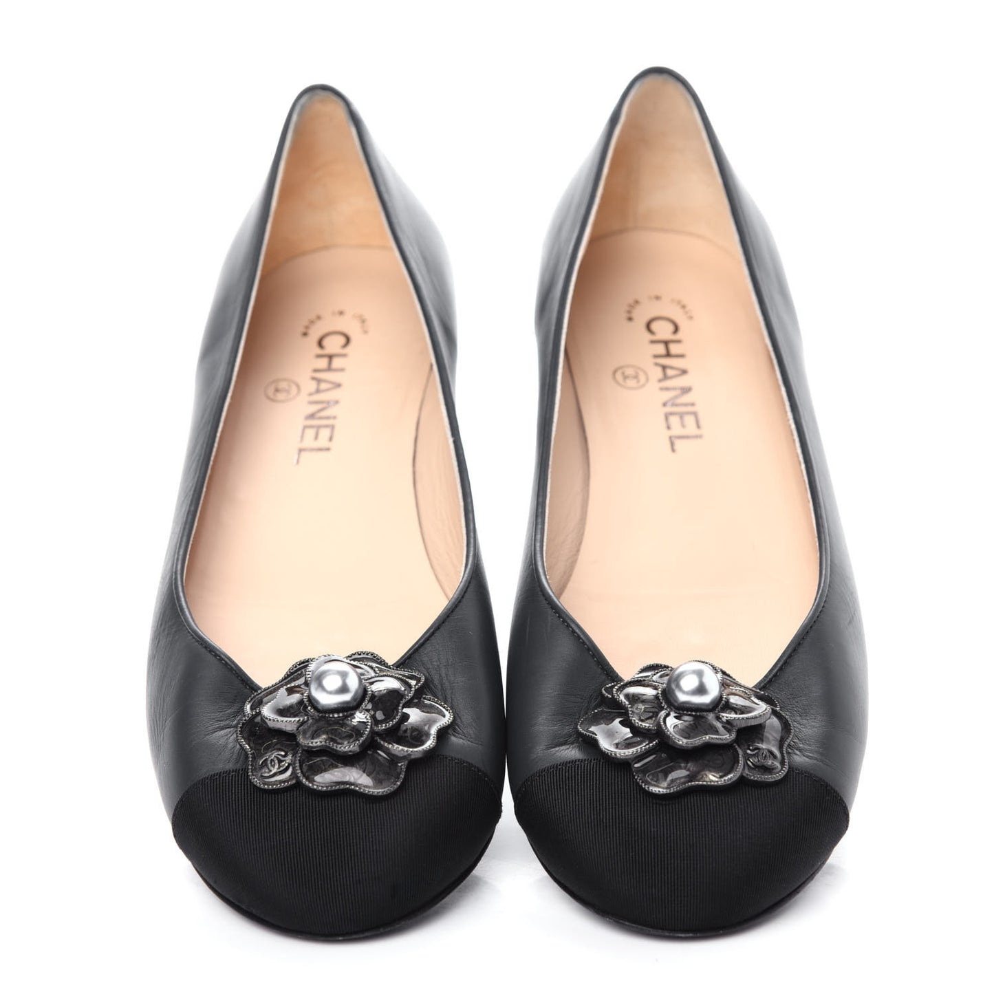 Lambskin Grosgrain Camellia Ballerina Flats 39.5 Black