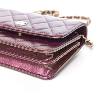 Chanel Iridescent Lambskin Quilted Mini Wallet On Chain WOC Purple 9 of 10