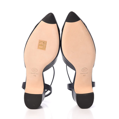 Chanel Goatskin Cap Toe CC Slingback Pumps 40 Navy Black 5 of 9