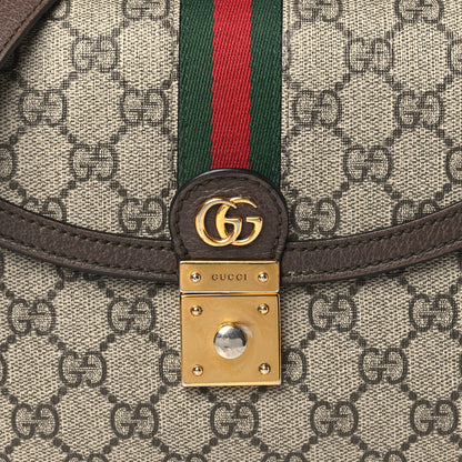 Gucci GG Supreme Monogram Textured Dollar Calfskin Web Small Ophidia Padlock Top Handle Bag Beige Ebony New Acero 8 of 15