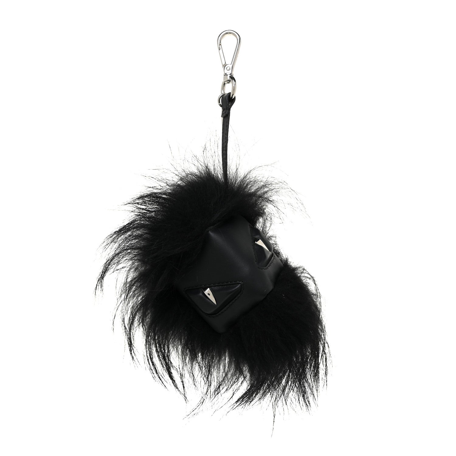 Fendi Fox Fur Calfskin Monster Bag Bug Cube Charm Black 1 of 6