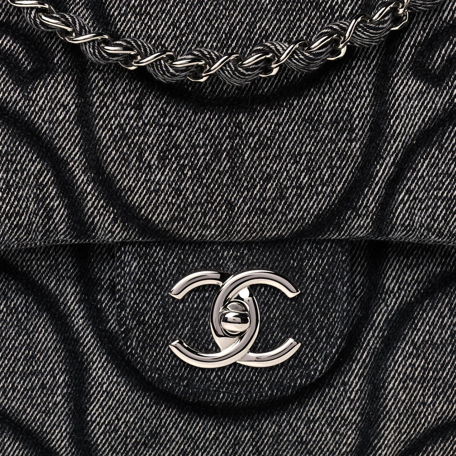 Chanel Denim Embossed CC Logo Print Jumbo Single Flap Grey Black 7 of 10
