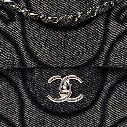 Chanel Denim Embossed CC Logo Print Jumbo Single Flap Grey Black 7 of 10