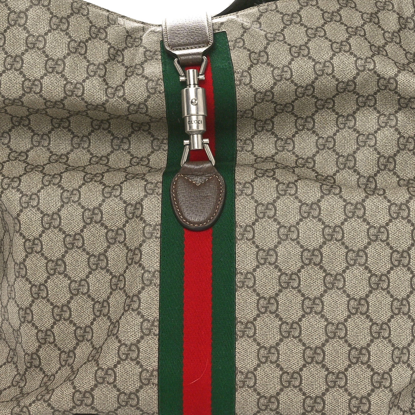 GG Supreme Monogram Calfskin Web Medium Jackie 1961 Shoulder Bag Beige Brown Sugar