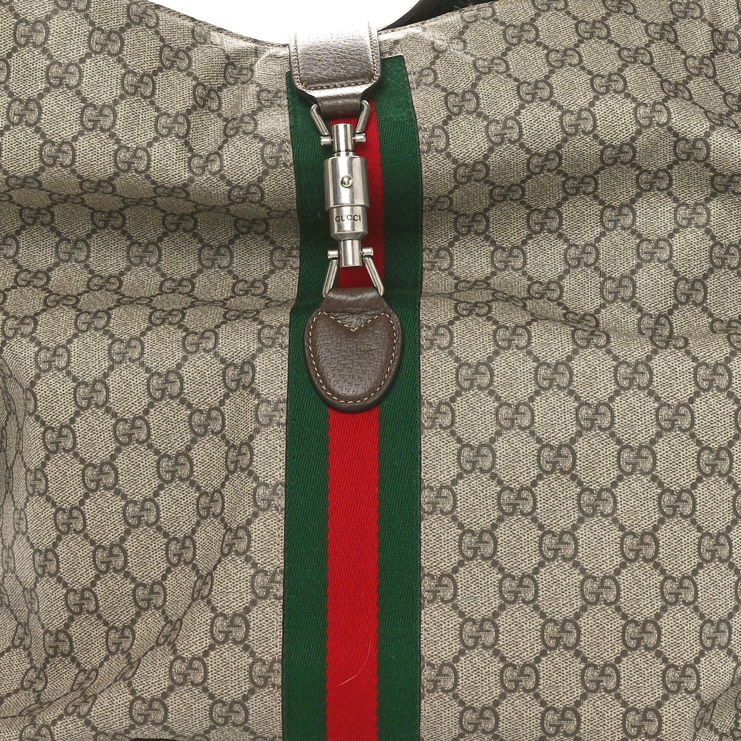 Gucci GG Supreme Monogram Calfskin Web Medium Jackie 1961 Shoulder Bag Beige Brown Sugar 9 of 11