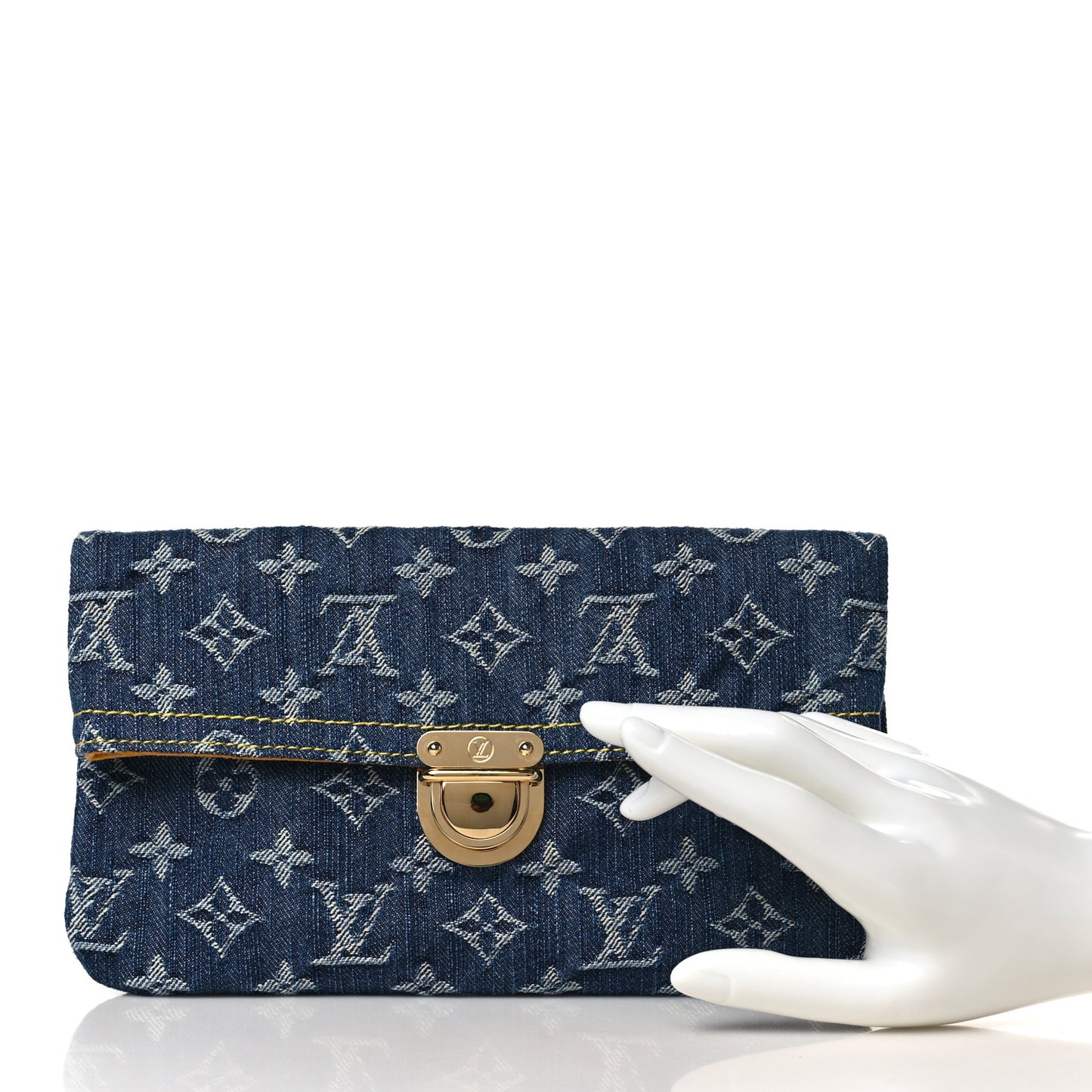 Monogram Denim Pochette Plat Clutch Blue