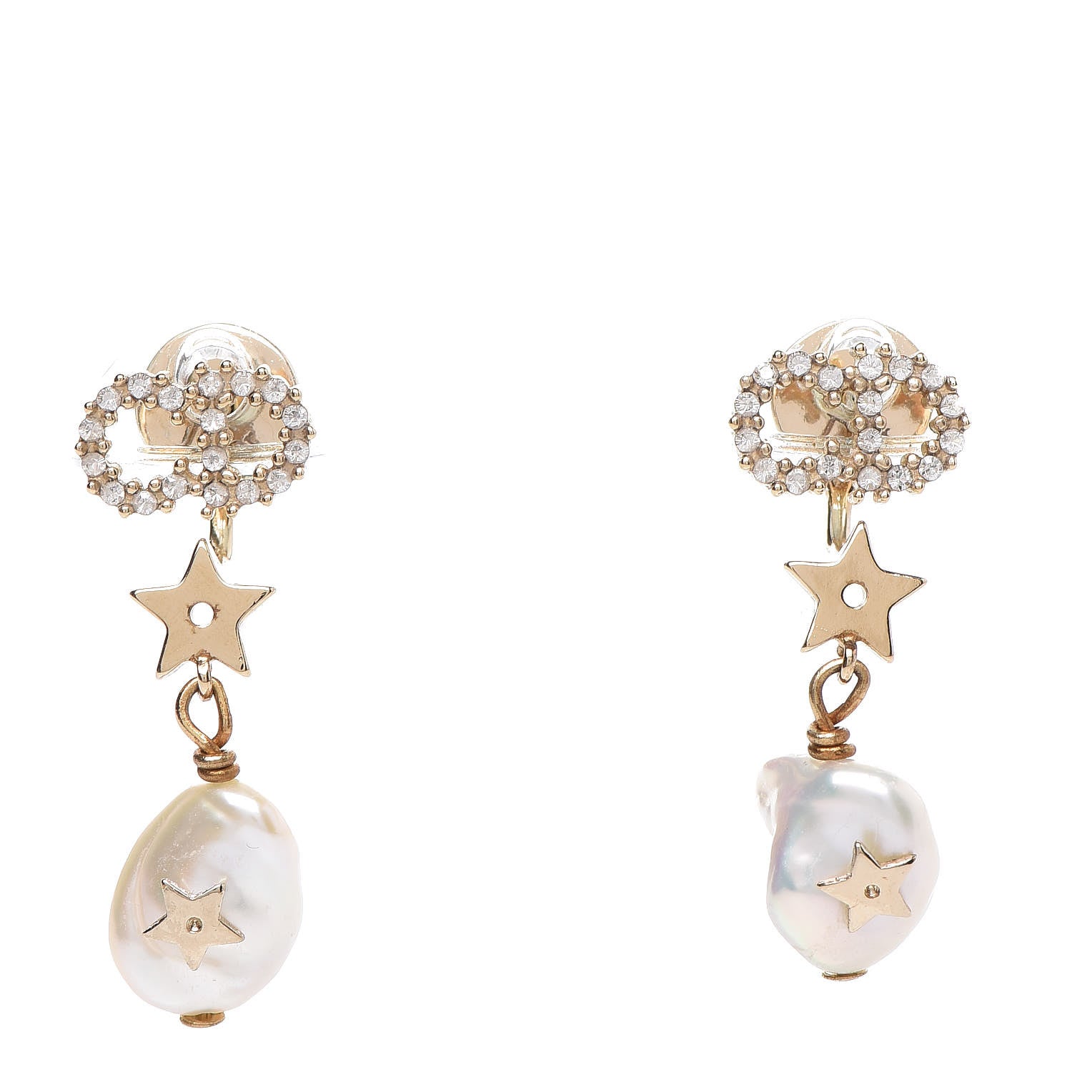 Christian Dior Crystal Pearl Shiny-D Earrings Gold 1 of 4