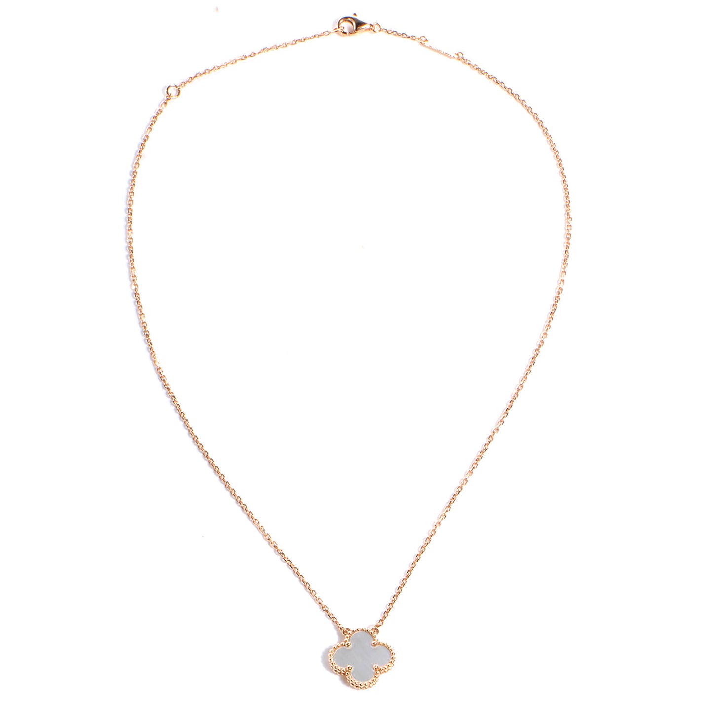 18K Rose Gold Mother of Pearl Vintage Alhambra Pendant Necklace