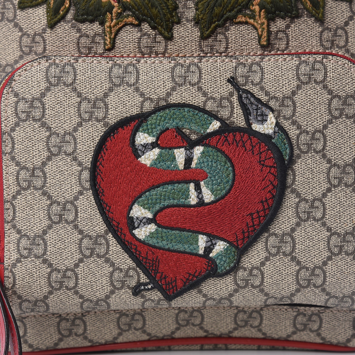 GG Supreme Monogram Web Kingsnake Heart Embroidered Small Day Backpack Red