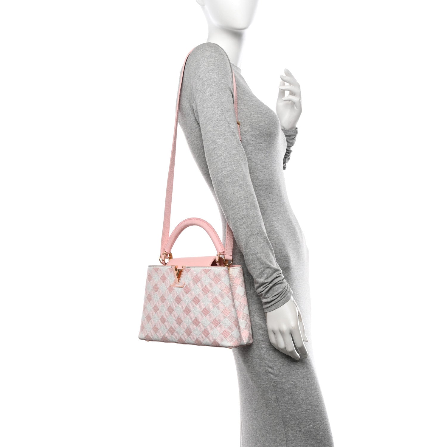 Louis Vuitton Taurillon Embroidered Vichy Capucines BB Light Pink 2 of 9