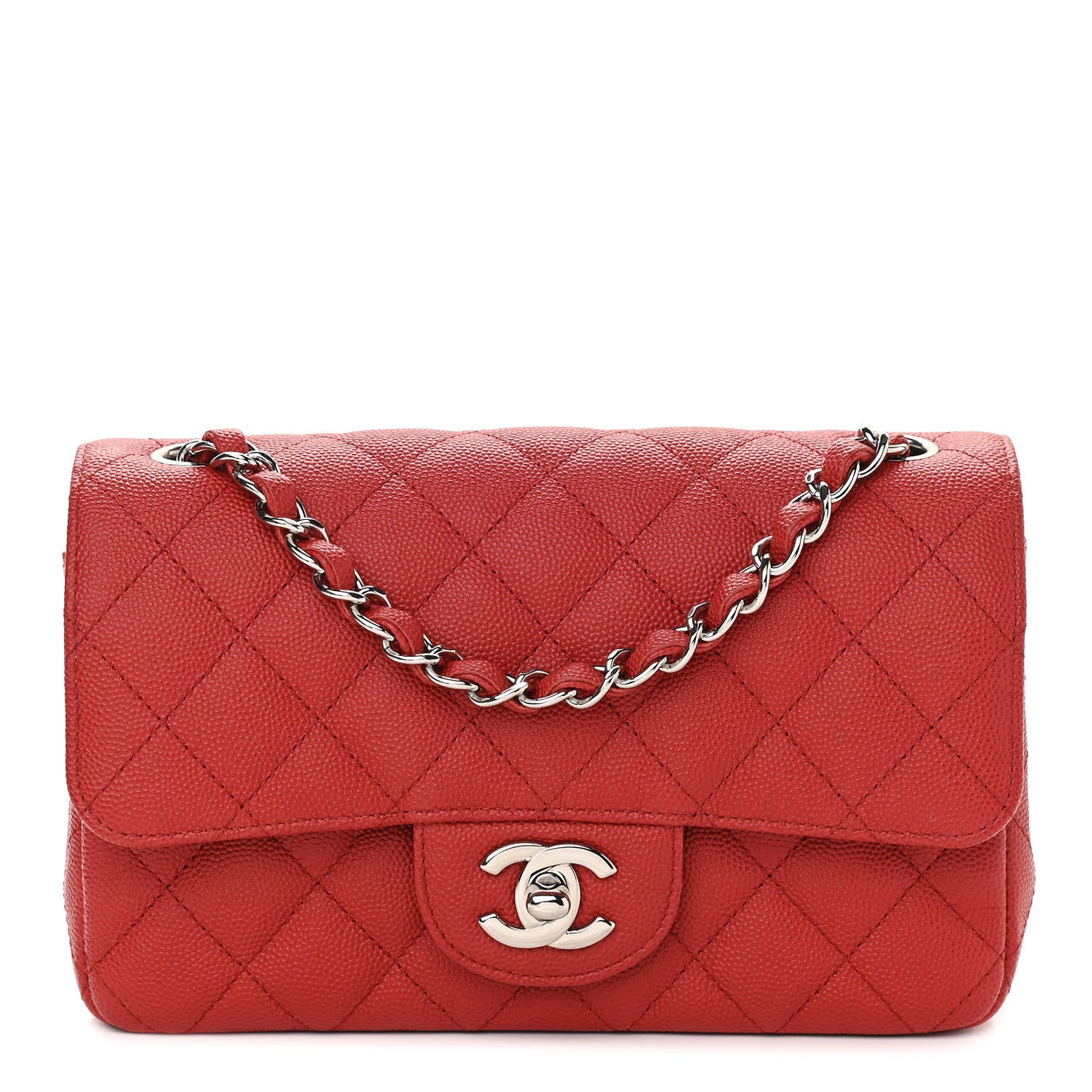 Caviar Quilted Mini Rectangular Flap Red
