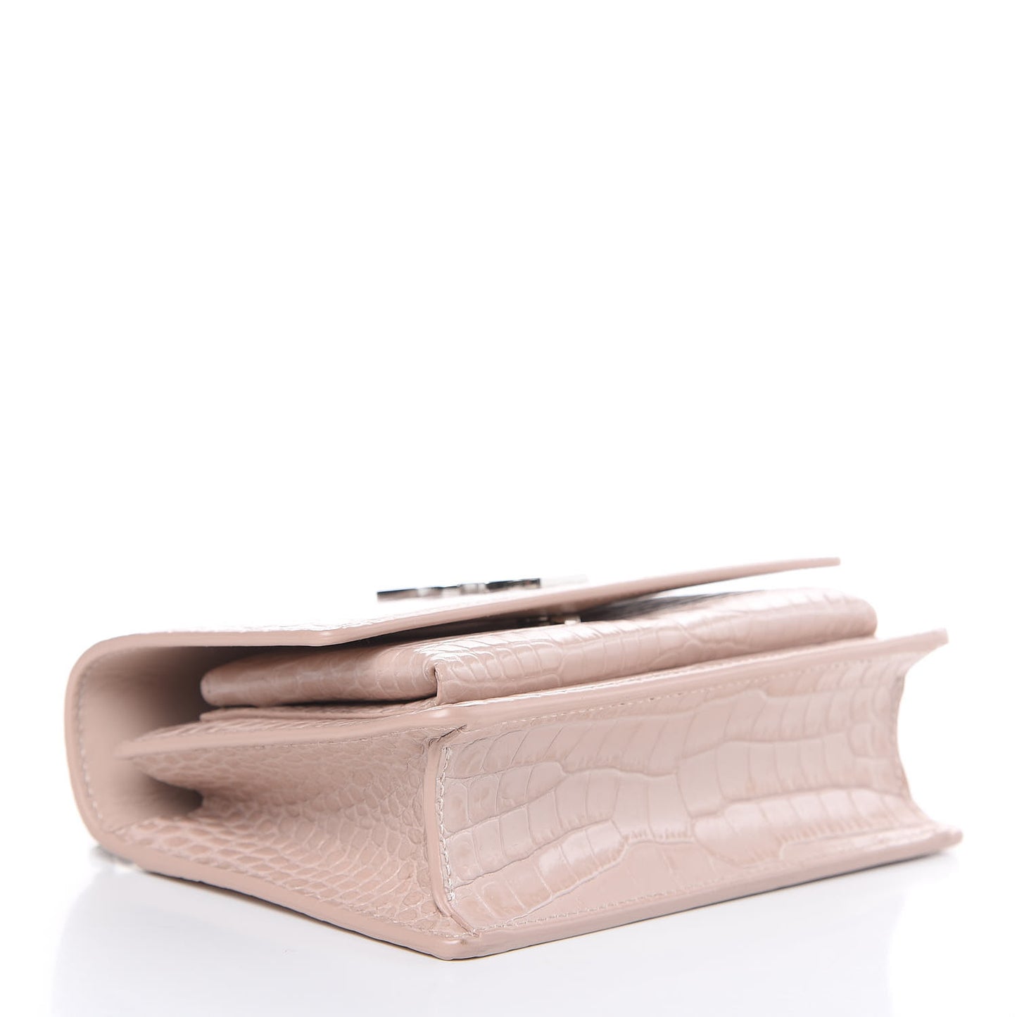 Calfskin Crocodile Embossed Monogram Sunset Chain Wallet Rose Antic