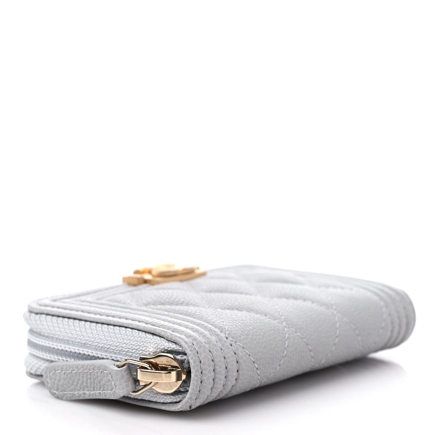 Caviar Quilted Boy Zip Around Coin Purse Wallet Grey