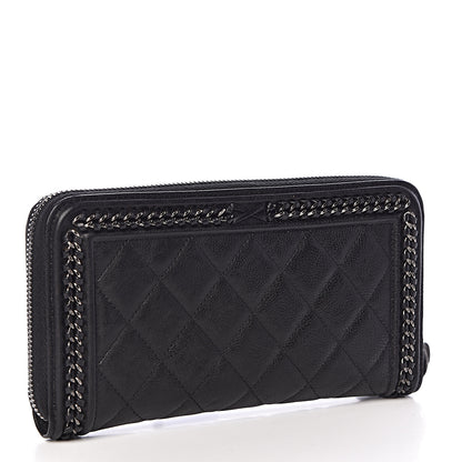 Chanel Calfskin Quilted Boy Chain Large Gusset Zip Around Wallet Black 3 of 9