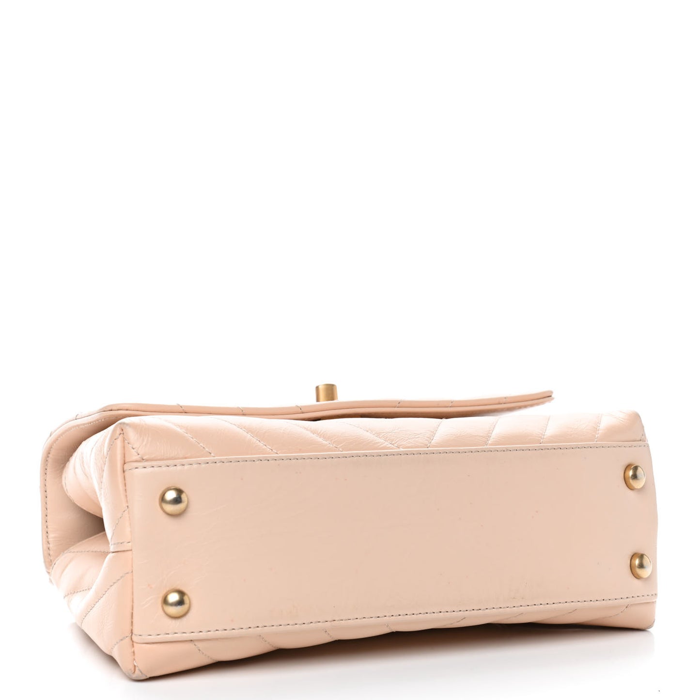 Calfskin Chevron Quilted Mini Coco Handle Flap Beige