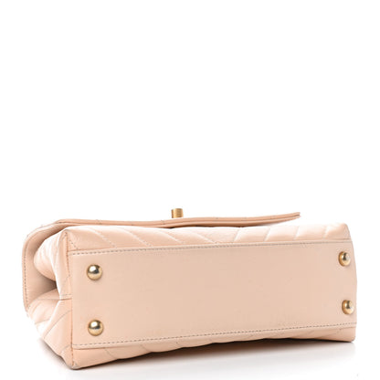 Chanel Calfskin Chevron Quilted Mini Coco Handle Flap Beige 3 of 9