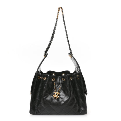 Chanel Shiny Crumpled Calfskin Quilted Small Chanel 25 Handbag Black 1 of 12