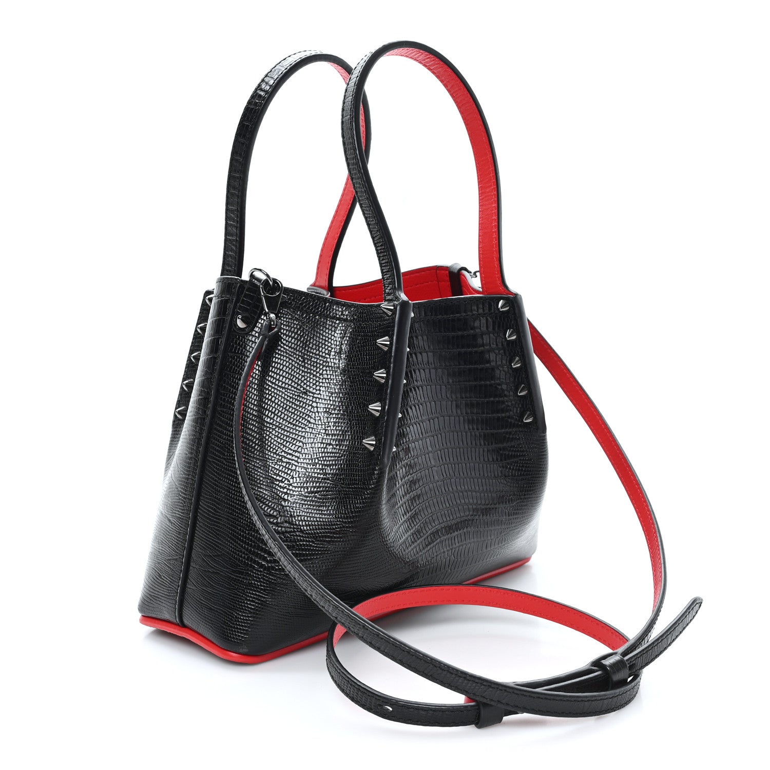 Christian Louboutin Crocodile Embossed Calfskin Spiked Mini Cabarock Shopper Tote Black 3 of 10