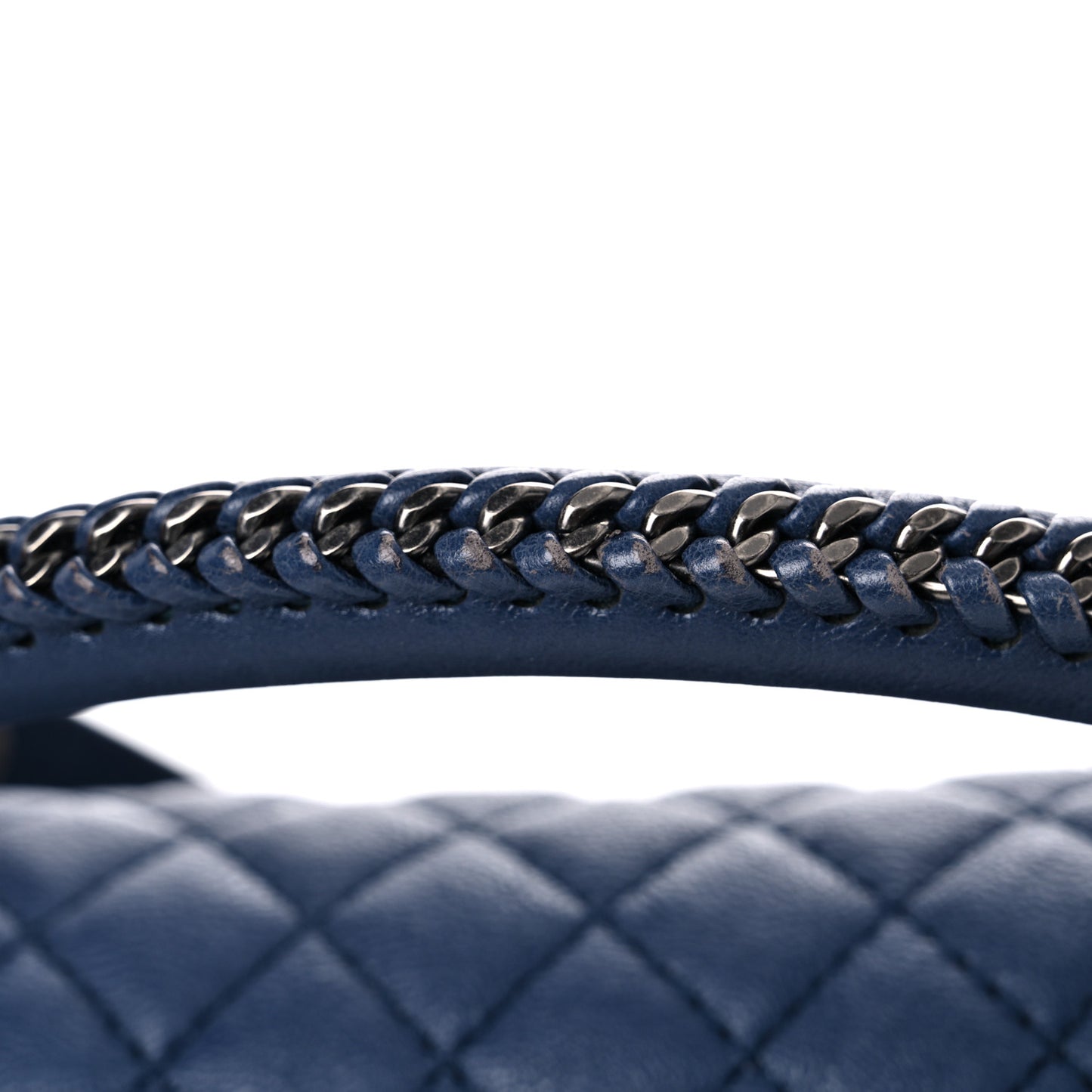 Calfskin Quilted Medium Top Handle Boy Flap Blue