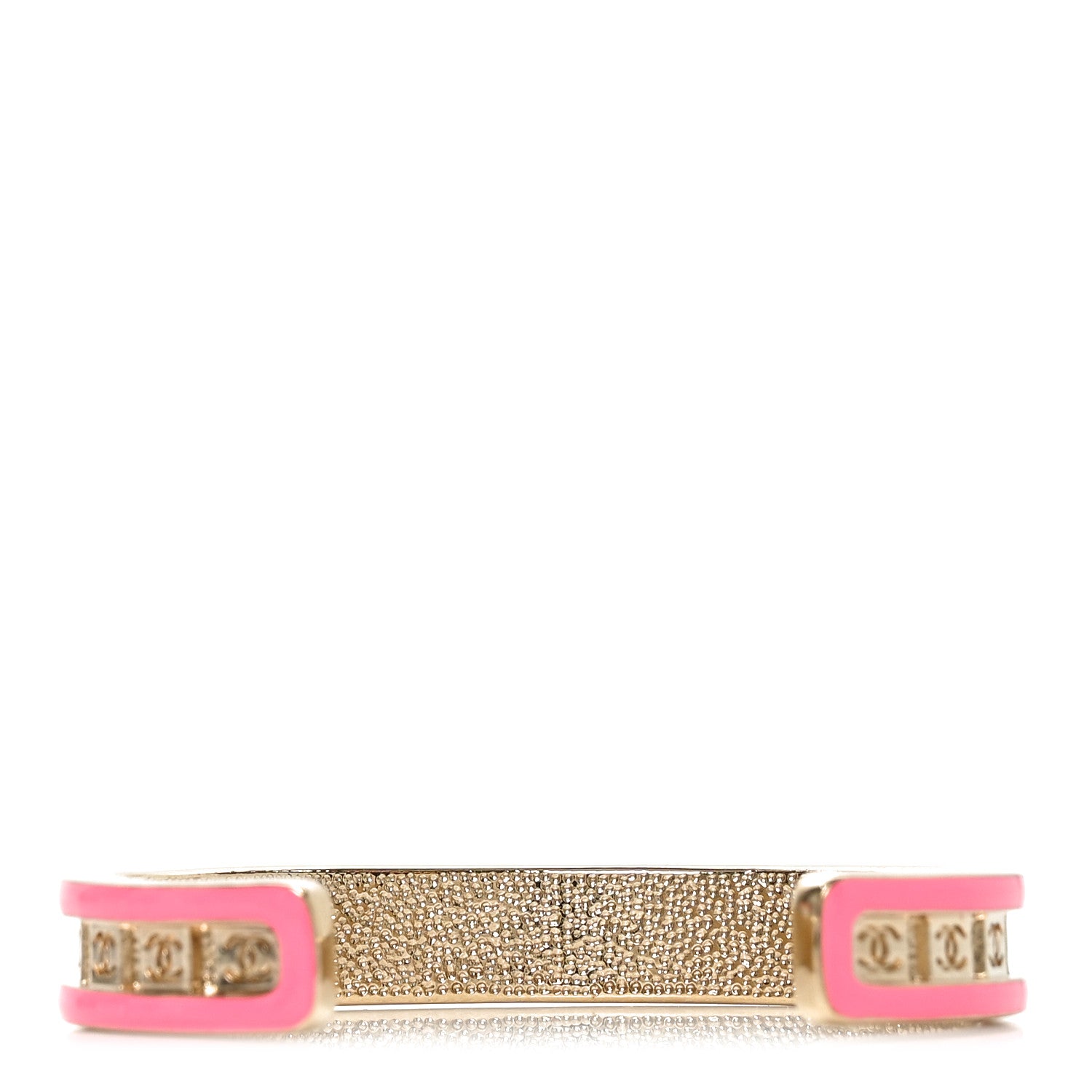 Chanel Metal Enamel CC Cuff Bracelet S Gold Pink 3 of 5