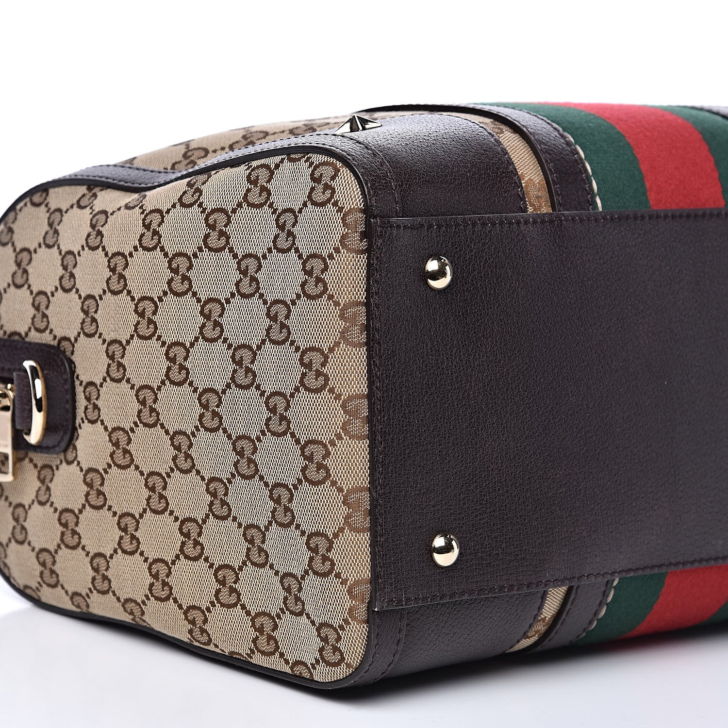 Gucci Monogram Vintage Web Medium Webby Bee Boston Dark Brown 9 of 11