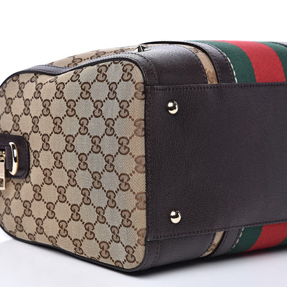 Gucci Monogram Vintage Web Medium Webby Bee Boston Dark Brown 9 of 11