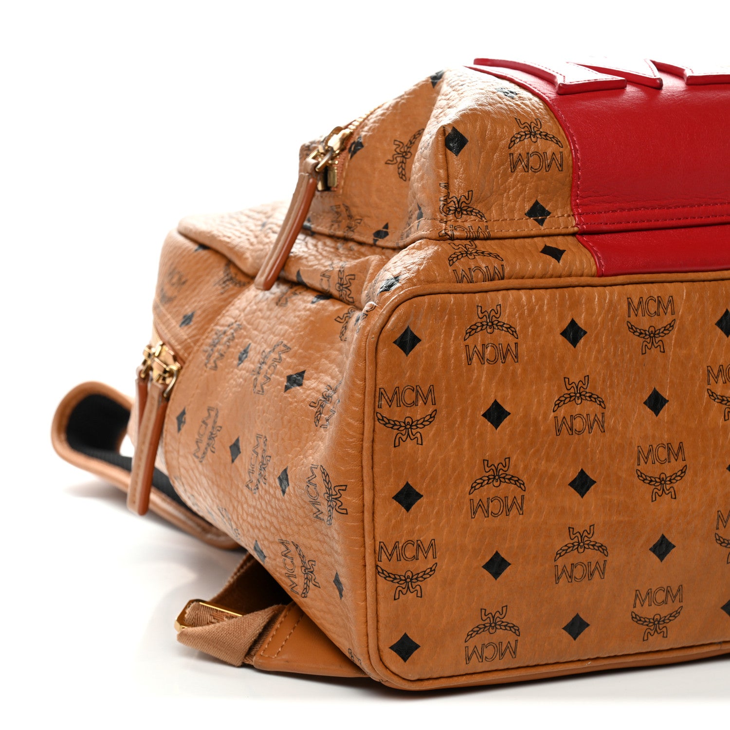 MCM Visetos Medium Stark Logo Stripe Backpack Cognac Red 1871887