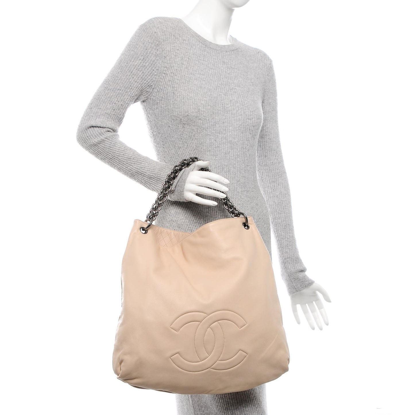 Lambskin Small Soft and Chain Hobo Beige