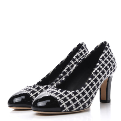 Chanel Tweed Patent Cap Toe CC Pumps 36 Black White 3 of 10