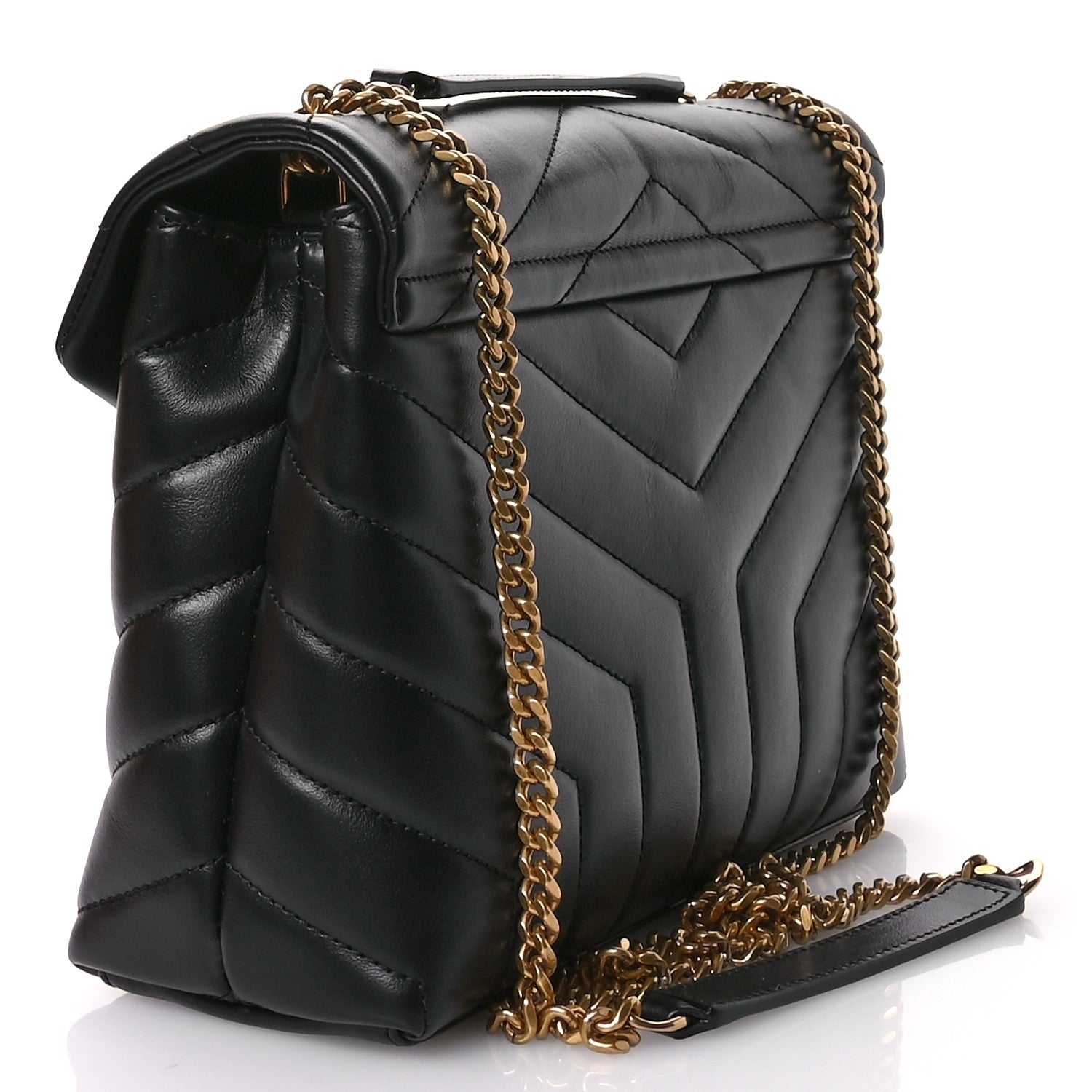 Saint Laurent Calfskin Y Quilted Monogram Small Loulou Chain Satchel Black 3 of 11